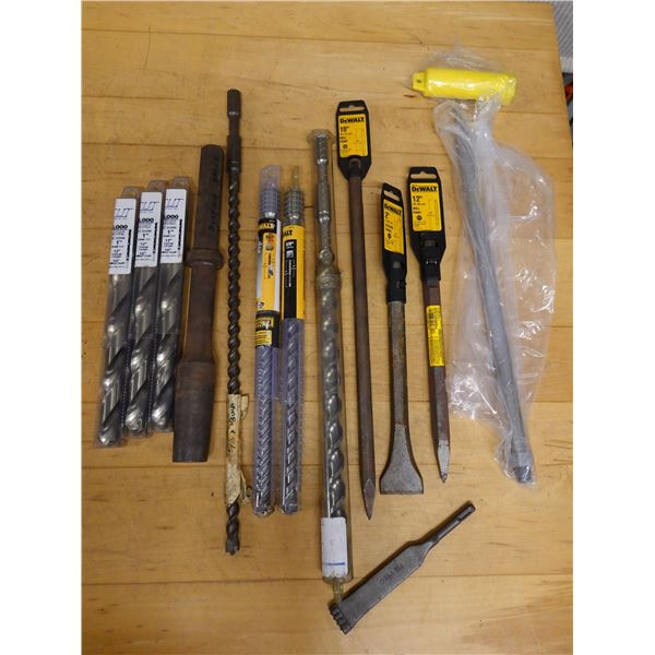 Multiple DeWalt Rotary Hammer Drill Bits, Bull Points, Scaling Chisels, CUT Shanks, etc