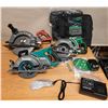 Image 1 : Qty 3 Circular Saws: Metabo HPT, SkilSaw Worm Drive & Makita w/ Charger & Bag, etc (used - works)