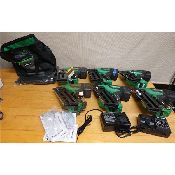 Qty 6 Metabo HPT Power Tools: Connector Nailer, Duplex Nailer, Chargers, Bags, etc (condition unknow