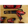 Image 12 : Qty 4 Milwaukee Power Tools: Hammer Drill Drivers, Impact Wrench, Caulk Gun, Chargers, Bags, etc (us
