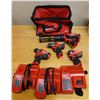 Image 1 : Qty 4 Milwaukee Power Tools: Hammer Drill Drivers, Impact Wrench, Caulk Gun, Chargers, Bags, etc (us