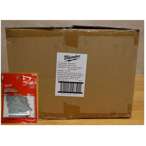 Qty 72 Milwaukee 48-73-4231 Grey 2-Layer Face Masks New in Box