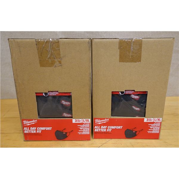 Qty 2 Boxes of 12 Milwaukee 48-73-4238 Black 3-Layer Face Masks New in Box