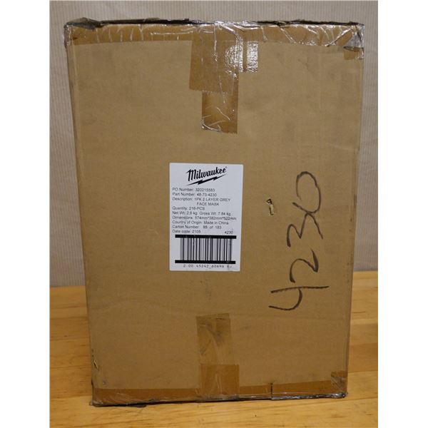 Qty 216 Milwaukee 48-73-4230 Grey 2-Layer Face Masks New in Box