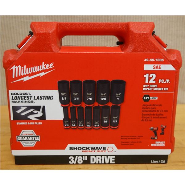Milwaukee 49-66-7006 SAE 12-Pc. 3/8" Drive Impact Socket Kit New in Hard Case