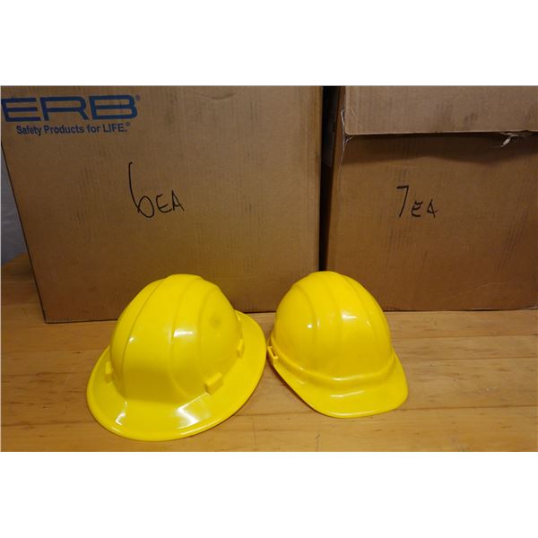 Qty 6 Yellow Construction Hard Hats & 7 Helmets New in Box