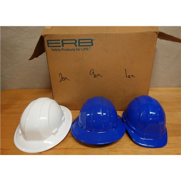 Qty 2 White & 9 Blue Construction Hard Hats & 1 Helmet New in Box