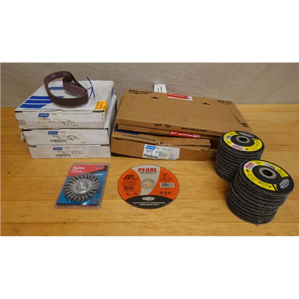 Qty 3 Partial Boxes Norton Stick & Sand Discs, Multiple Pearl MaxiDiscs, Makita Wire Wheel, Milwauke