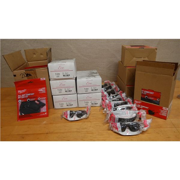 Multiple Boxes Milwaukee Black Masks, 5 Boxes Ewa Safety Eyewear, etc New in Packages