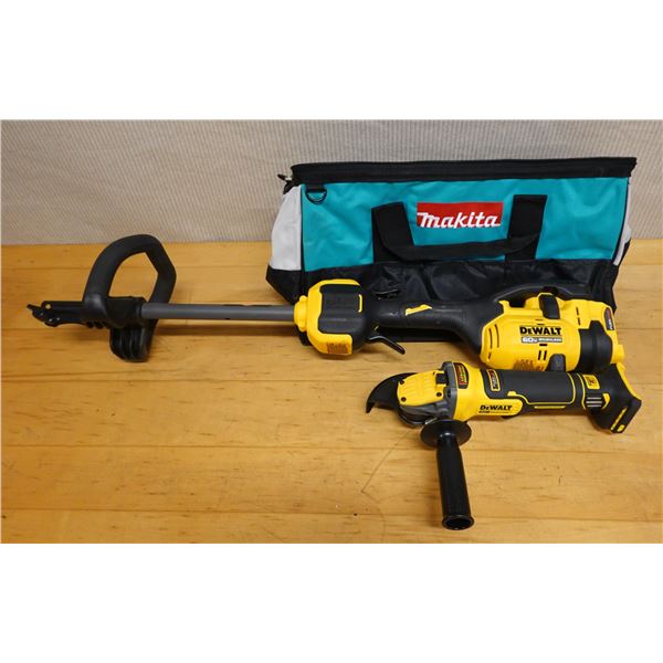 DeWalt DCG416 Grinder, DCST972 Power Head & Makita Bag (condition unknown)