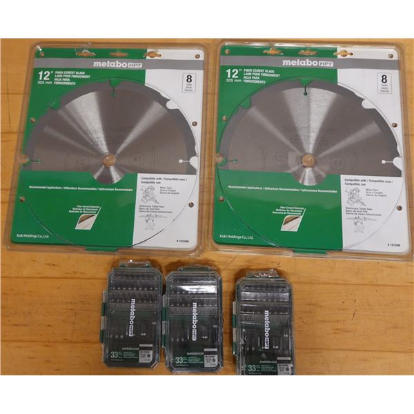 Qty 2 Metabo HPT 12" Fiber Cement Blades & 3 @ 33-pc. Torsion Bit Sets New