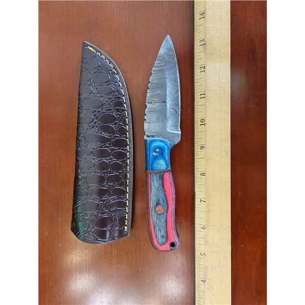 Hand Forged Damascus Steel Knife w/ Leather Sheath