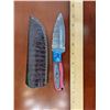 Image 1 : Hand Forged Damascus Steel Knife w/ Leather Sheath