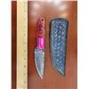 Image 1 : Hand Forged Damascus Steel Knife w/ Leather Sheath