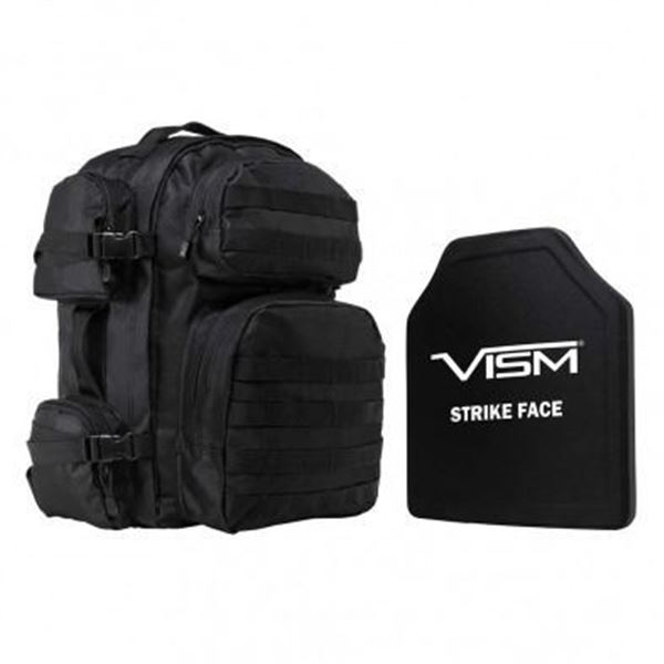 VISM Tactical Backpack - Black w/ LVL III 10"x12" Hard Ballistic Plate