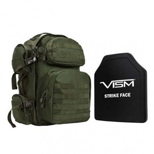 Tactical Backpack w/10"x12" Level III+ STR's Cut PE Hard Ballistic Plate - Green