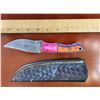 Image 1 : Hand Forged Damascus Steel Knife w/ Leather Sheath