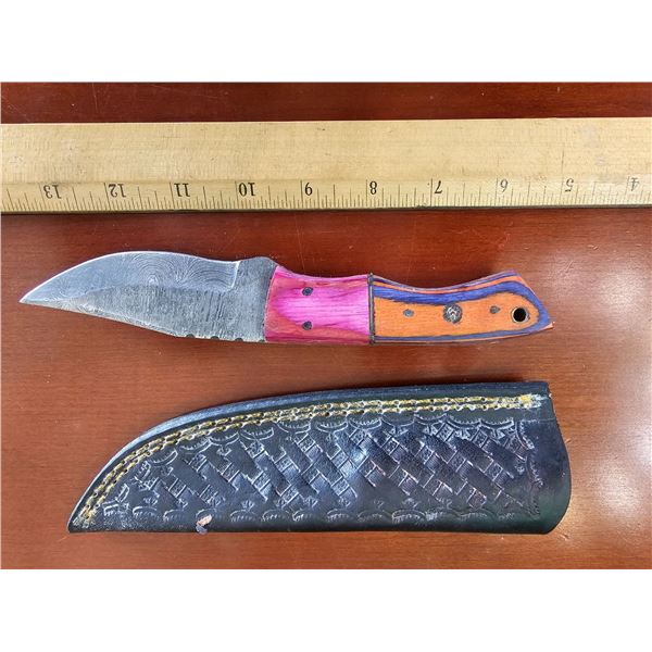 Hand Forged Damascus Steel Knife w/ Leather Sheath