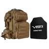Image 1 : Tactical Backpack w/10"x12" Level III+ STR's Cut PE Hard Ballistic Plate - Tan