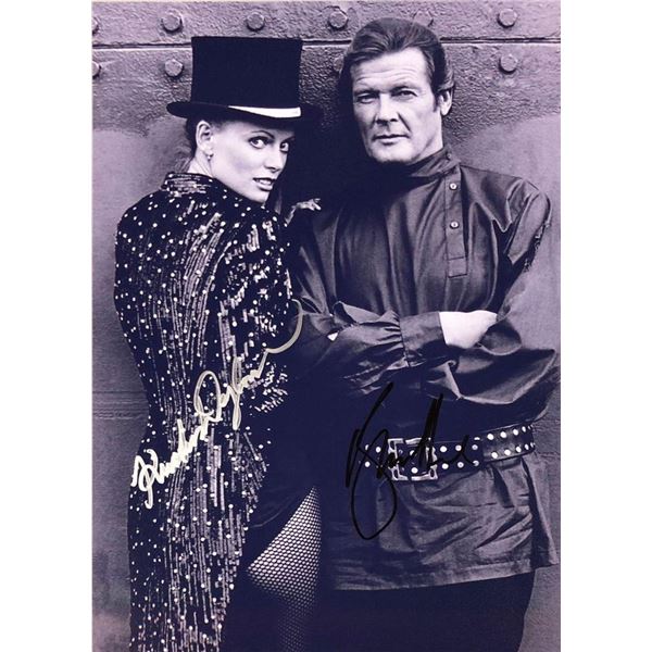 Octopussy Roger Moore and Kristina Wayborn facsimile signed movie photo