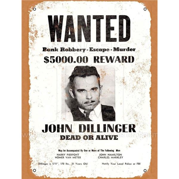 John Dillinger Wanted Poster reprint