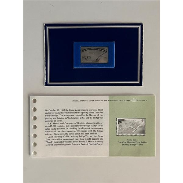 Franklin Mint Sterling Silver 1962 Canal Zone Stamp Plaque Badge Worlds Greatest Stamps Issue NO 16