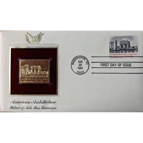 American Architecture Palace of Arts, San Francisco Gold Stamp Replica First Day Cover