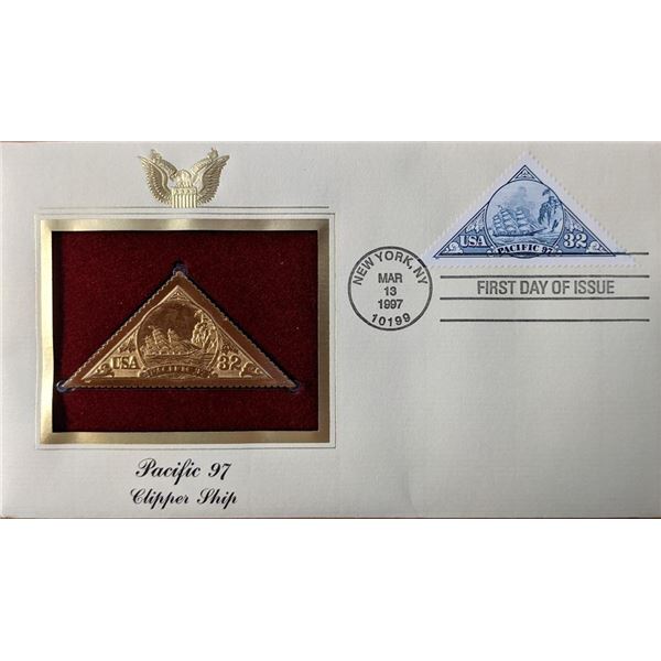 Pacific 97 Clipper Ship Gold Stamp Replica First Day Cover