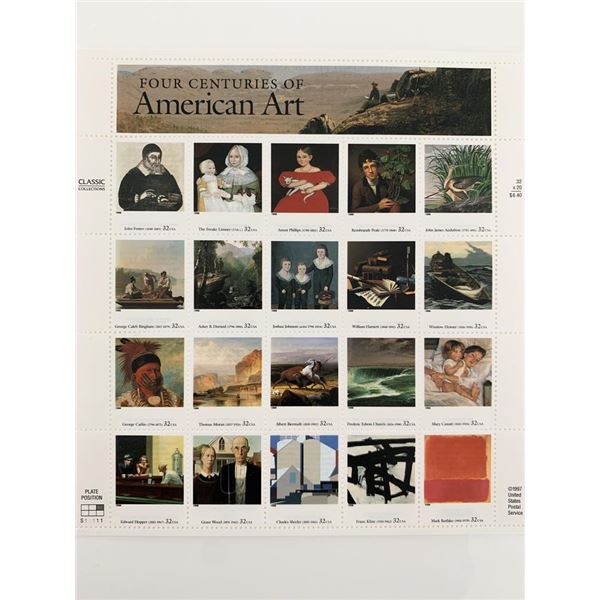 Four Centuries of American Art Sheet of 20 32 Cent Stamps Scott 3236