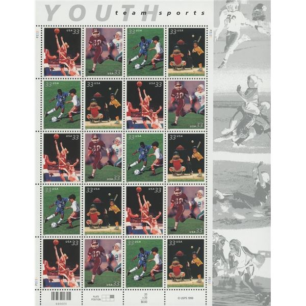 Youth Team Sports, Full Sheet of 20