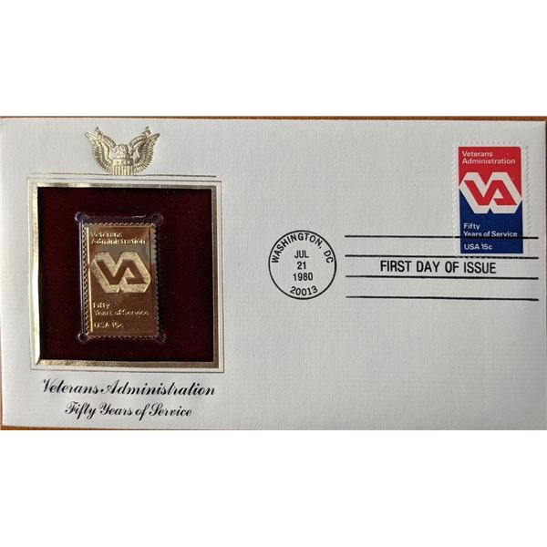 Veterans Administration Fifty Years of Service Gold Stamp Replica First Day Cover