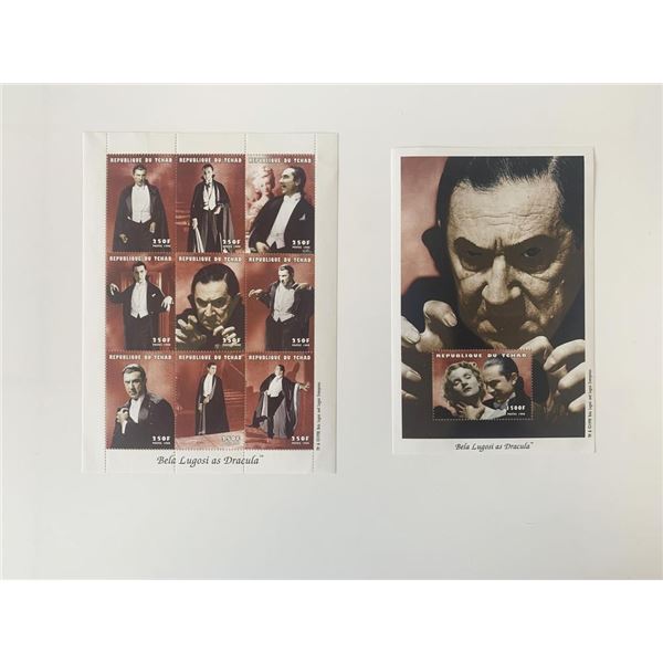 Bela Lugosi Dracula Souvenir Stamp Sheet & Set of 9 Stamps - Chad