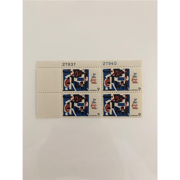 1964 5c Fine Arts Plate Block of 4 Stamps