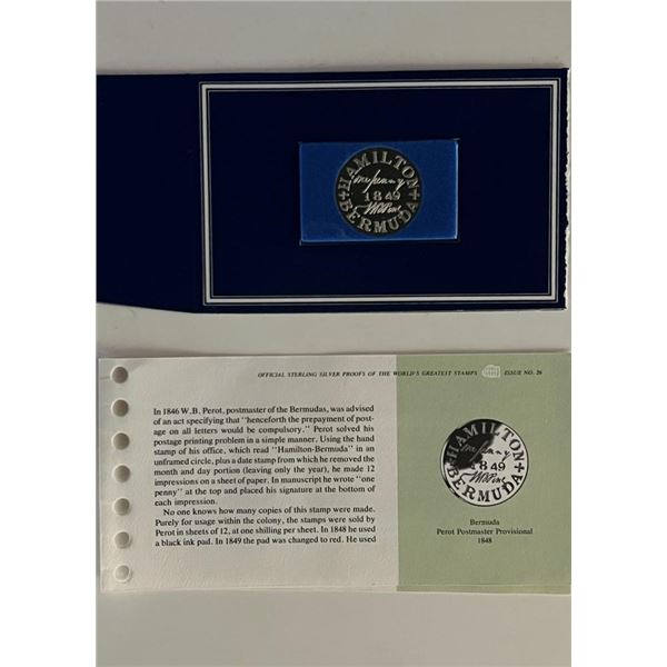 Franklin Mint Sterling Silver 1848 Bermuda Stamp Plaque Badge Worlds Greatest Stamps Issue NO 26