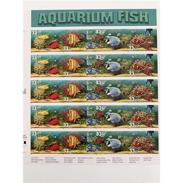 Aquarium Fish Collectible Sheet of 20 33 Cent Stamps