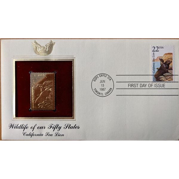 Wildlife of Our Fifty States California Sea Lion Gold Stamp Replica First Day Cover