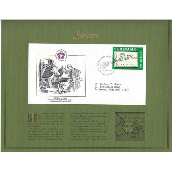 Surinam - American Bicentennial Commemorative FDC