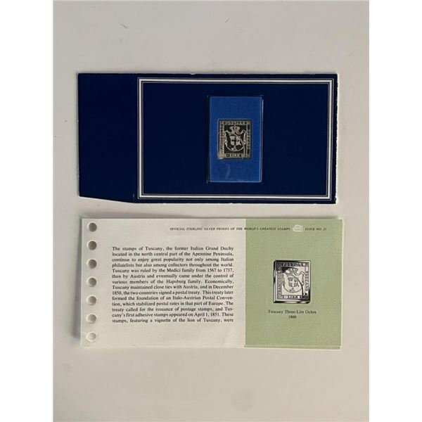 Franklin Mint Sterling Silver 1860 Tuscany Stamp Plaque Badge Worlds Greatest Stamps Issue NO 21