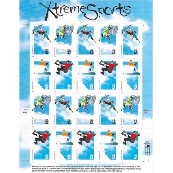 Xtreme Sports stamp sheet 20 x 33 cent stamps