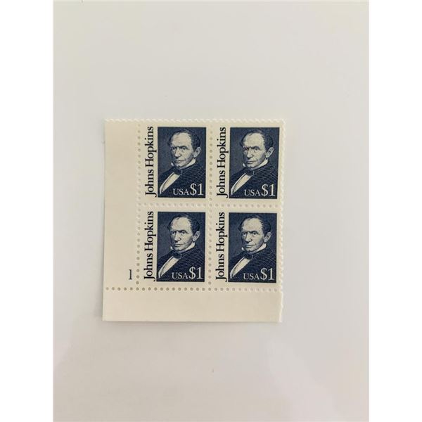1989 $1 Great Americans: Johns Hopkins Stamp Plate Block