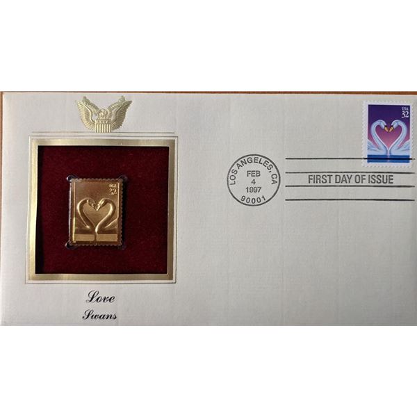 Love Swans Gold Stamp Replica First Day Cover