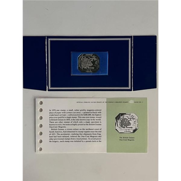 Franklin Mint Sterling Silver 1856 British Guiana Stamp Plaque Badge Worlds Greatest Stamps Issue NO