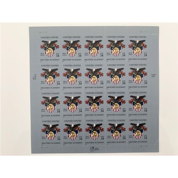 United States Military Academy - West Point #3560 Pane of 20 x 34 cents US Postage Stamps