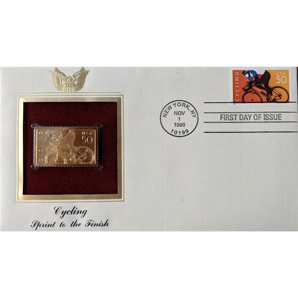 Cycling Sprint To The Finish Gold Stamp Replica First Day Cover