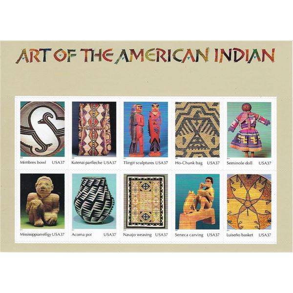Art of the American Indian stamp sheet 10 x 37 cent stamps