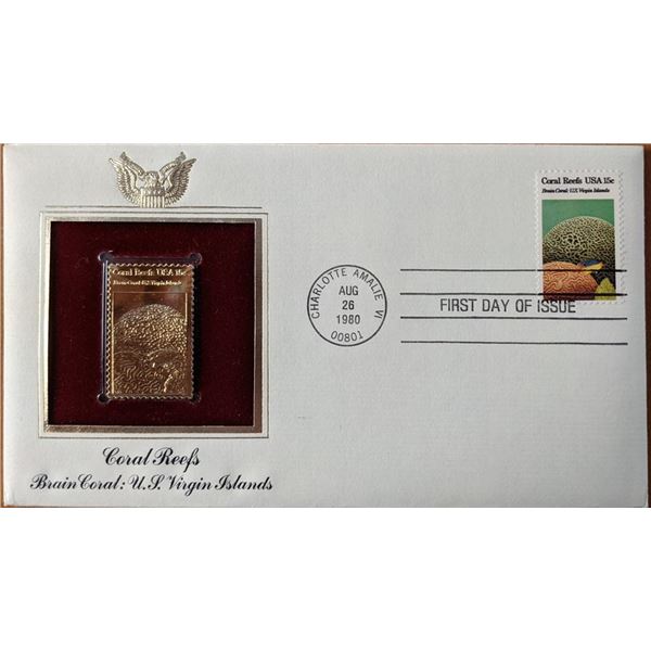 Coral Reefs Brain Coral, US Virgin Islands Gold Stamp Replica First Day Cover