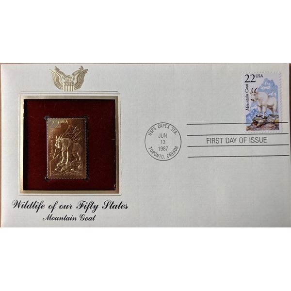 Wildlife of Our Fifty States Mountain Goat Gold Stamp Replica First Day Cover