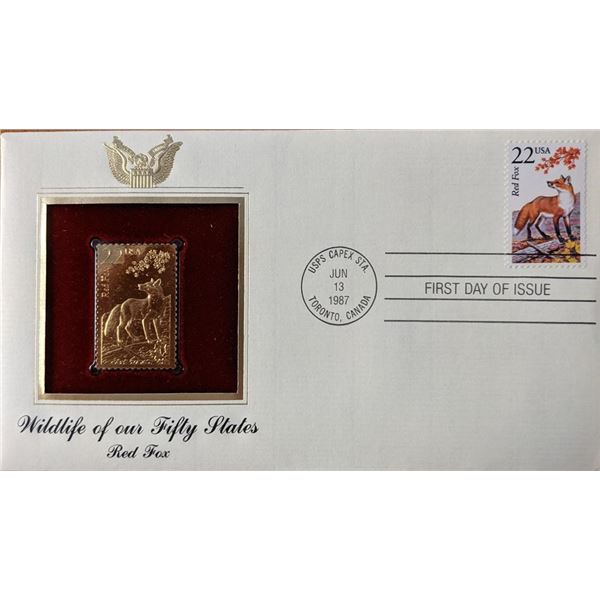 Wildlife of Our Fifty States Red Fox Gold Stamp Replica First Day Cover