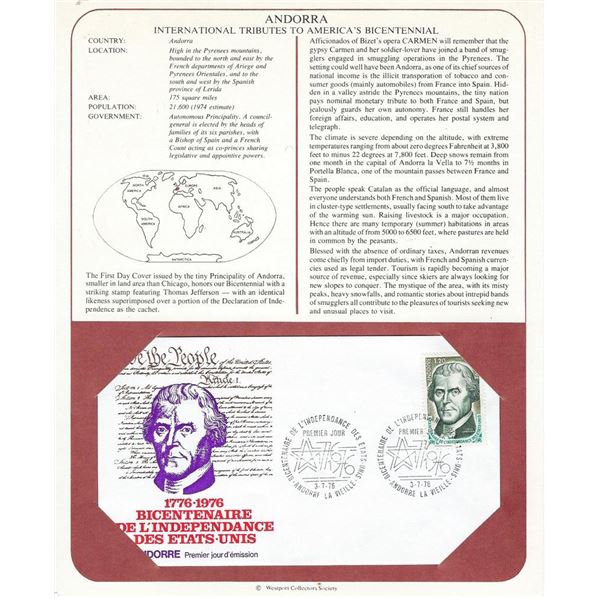 Andorra - International Tributes to America's Bicentennial FDC