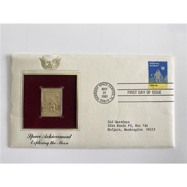 Space Achievement Exploring the Moon Gold Stamp Replica First Day Cover